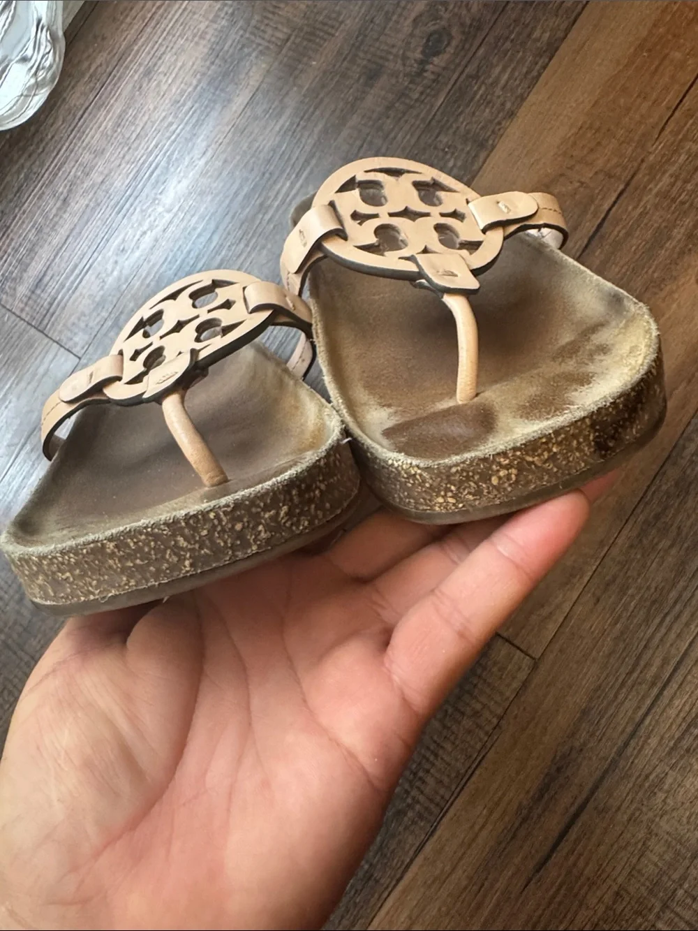 Tory Burch Pale Pink Leather Logo Thong Sandals